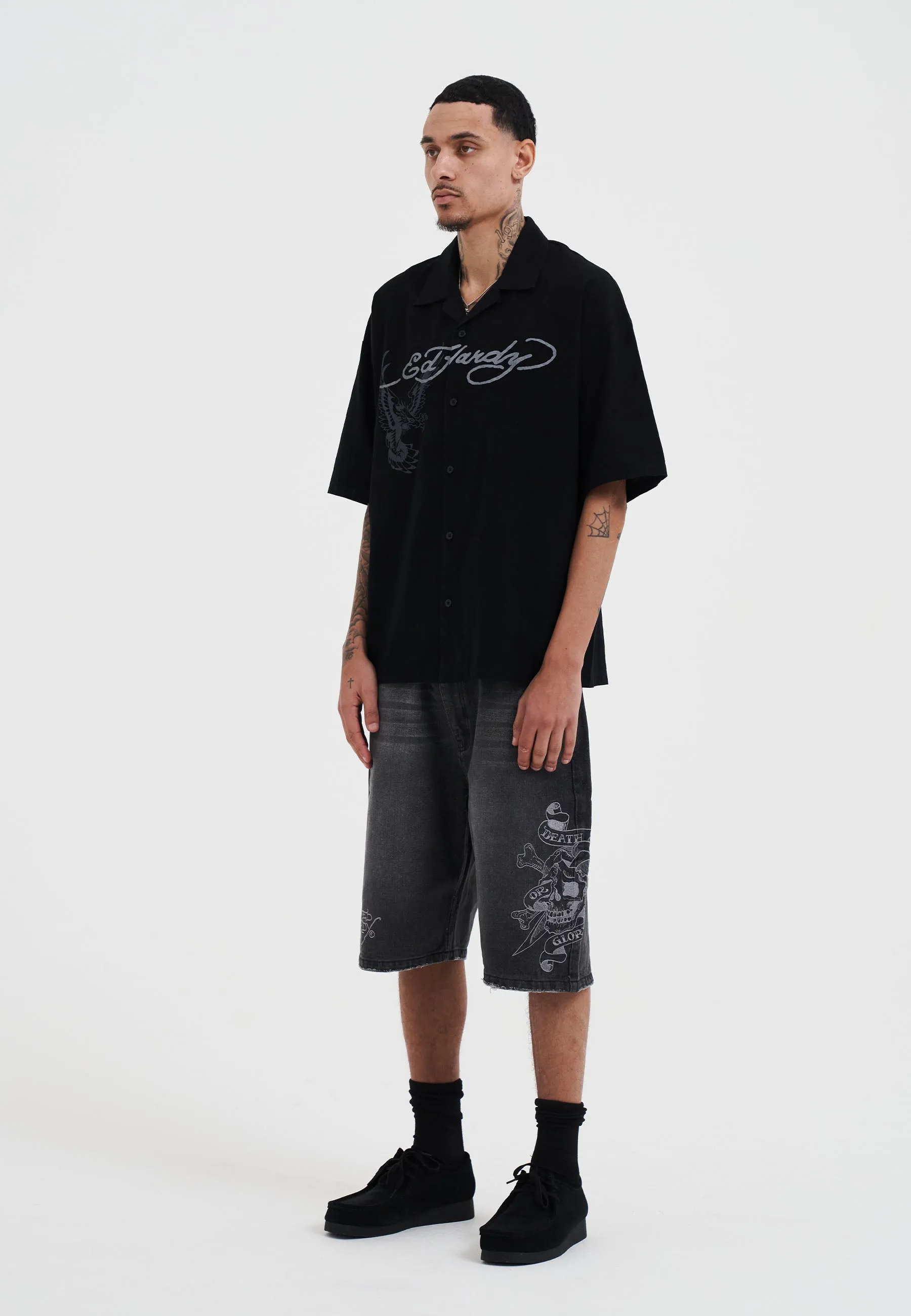 Mens Death Or Glory Denim Skater Jorts Shorts - Black