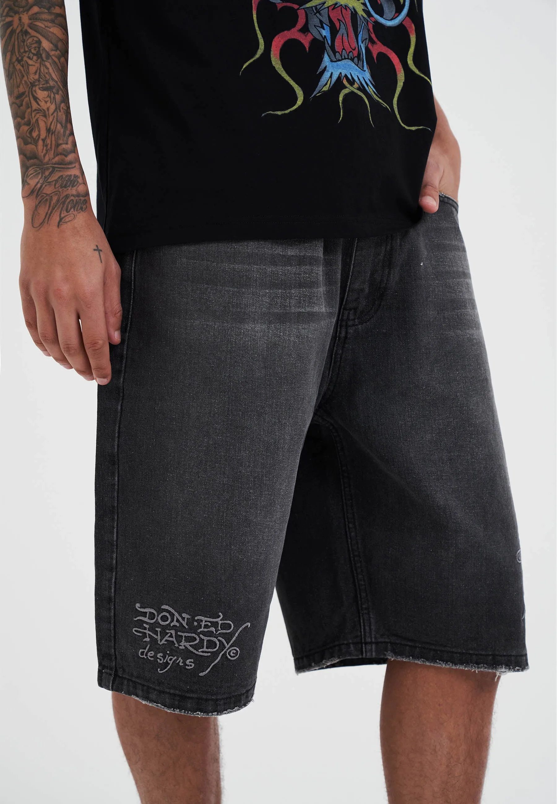Mens Death Or Glory Denim Skater Jorts Shorts - Black