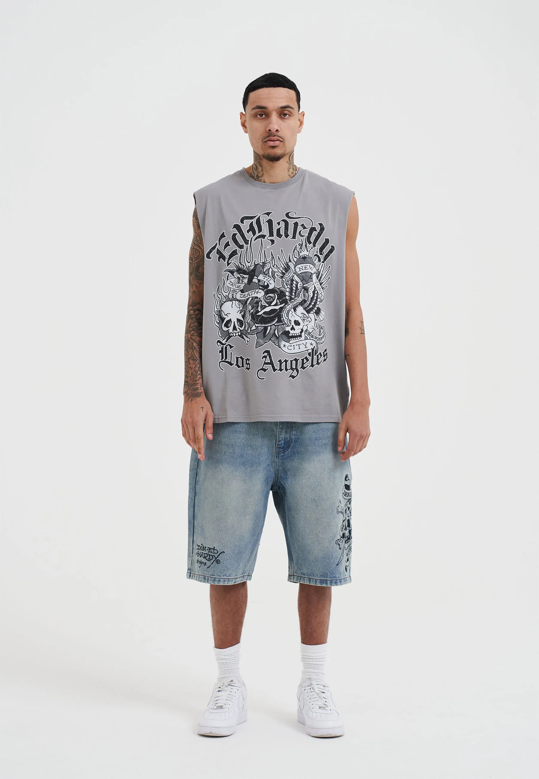 Mens Death Or Glory Denim Skater Jorts Shorts - Blue
