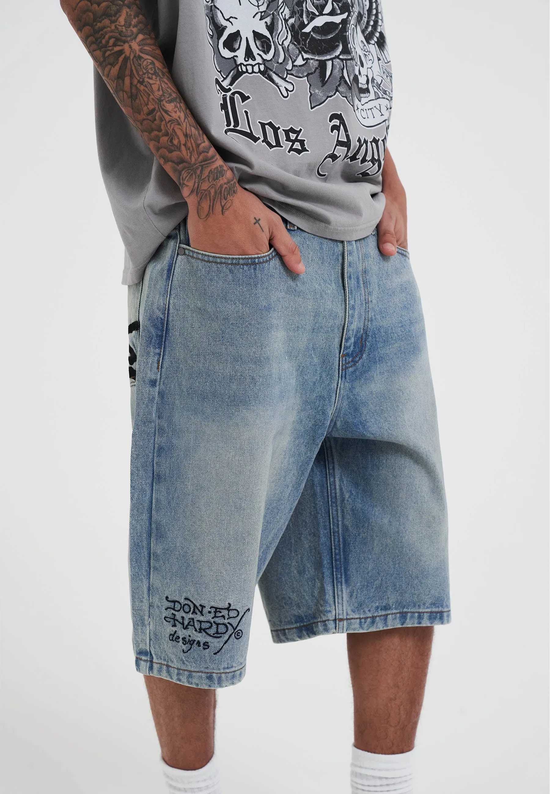 Mens Death Or Glory Denim Skater Jorts Shorts - Blue