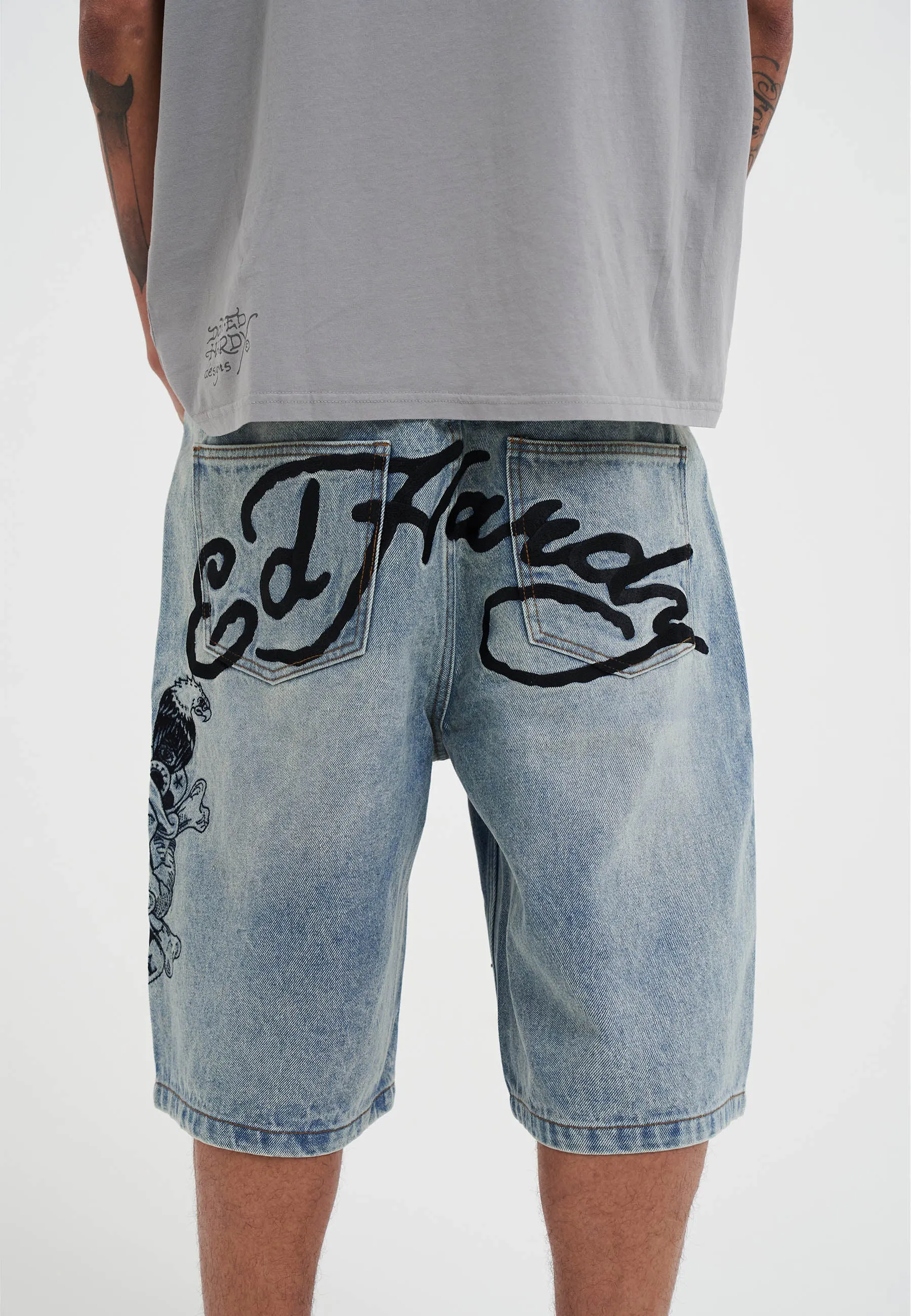 Mens Death Or Glory Denim Skater Jorts Shorts - Blue