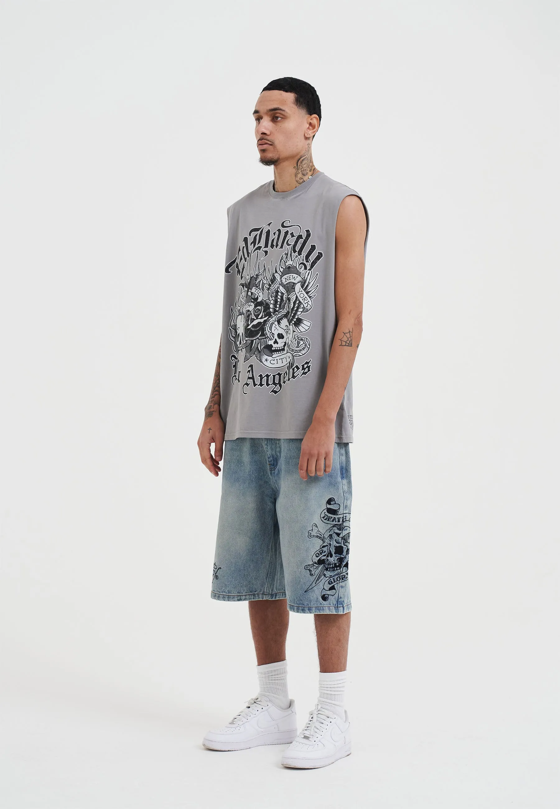 Mens Death Or Glory Denim Skater Jorts Shorts - Blue