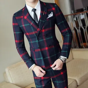 Men's Fashion 3pc Plaid Suit Up To 2XL(Jacket  Vest Pants)