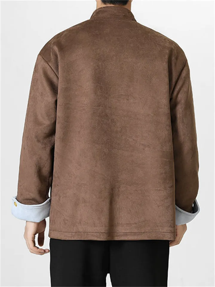 Men's Four Leaf Clover Metallic Button Contrast Color Suede Jacket