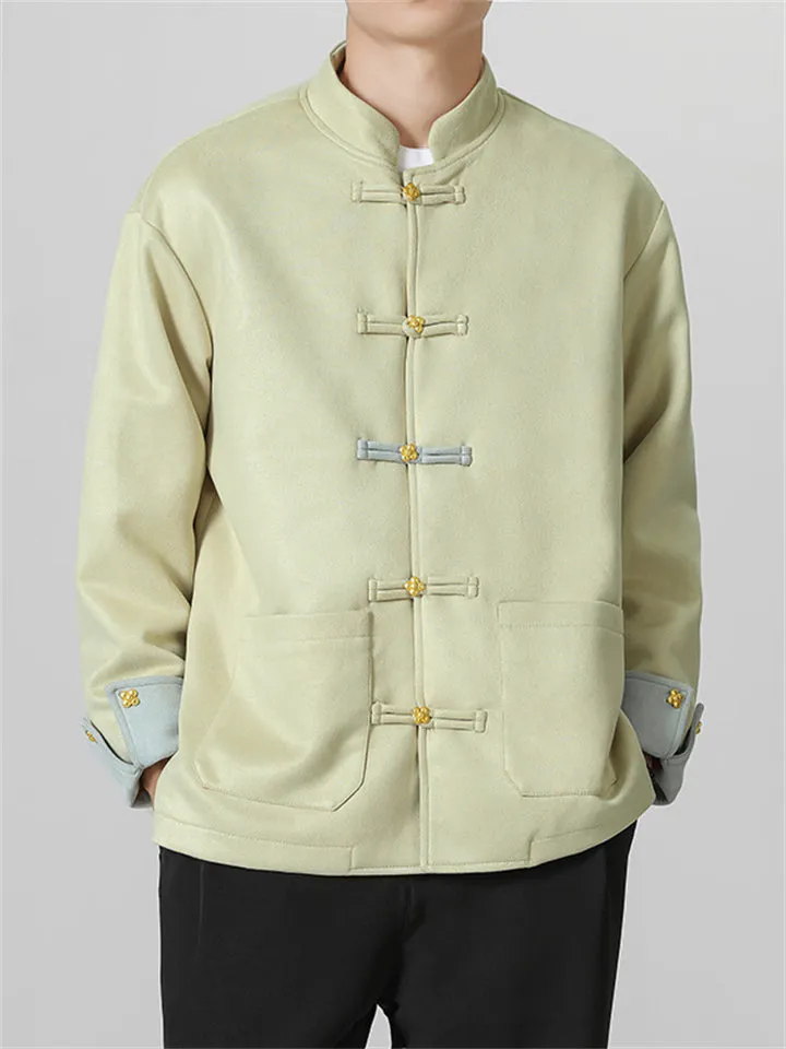 Men's Four Leaf Clover Metallic Button Contrast Color Suede Jacket