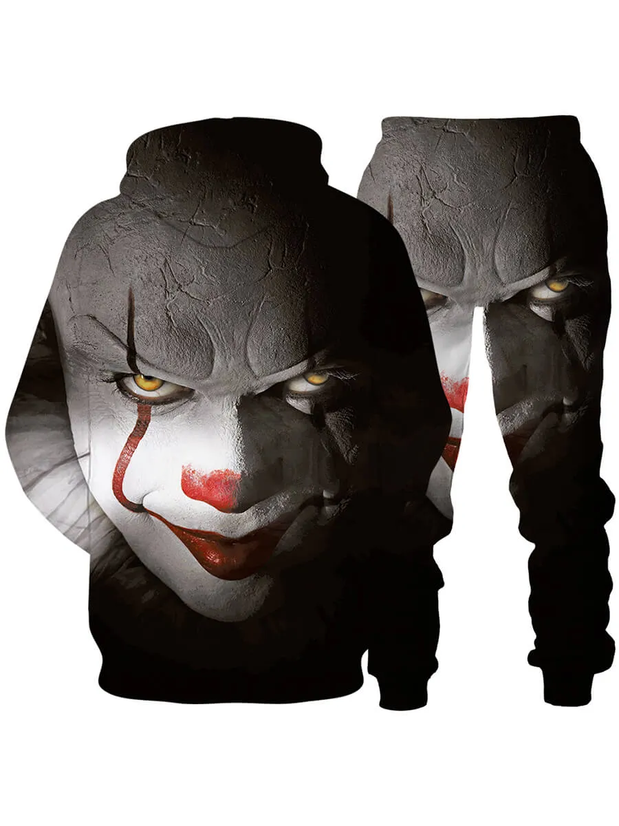 Men's Hooded Clown Printed Black Sweat Suit