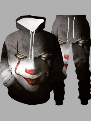 Men's Hooded Clown Printed Black Sweat Suit