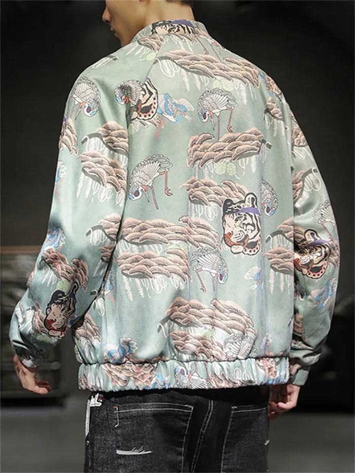 Men's Loong Crane Tiger Embroidered Faux Suede Jackets
