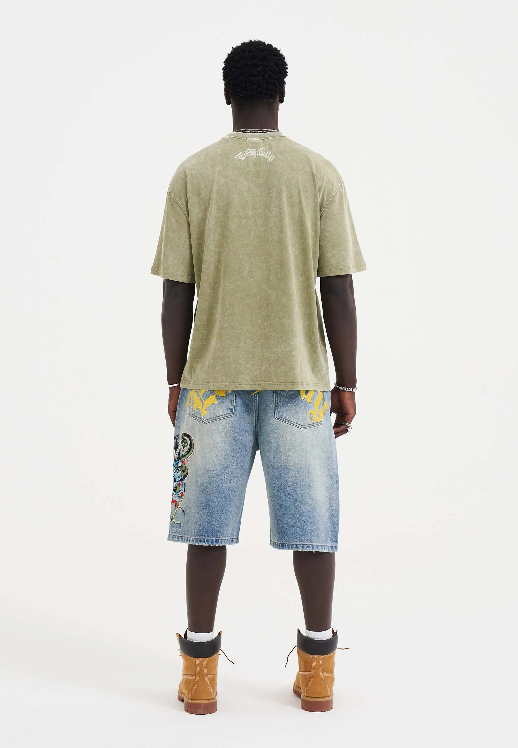 Mens Medusa Drag Denim Skater Jorts Shorts - Bleach