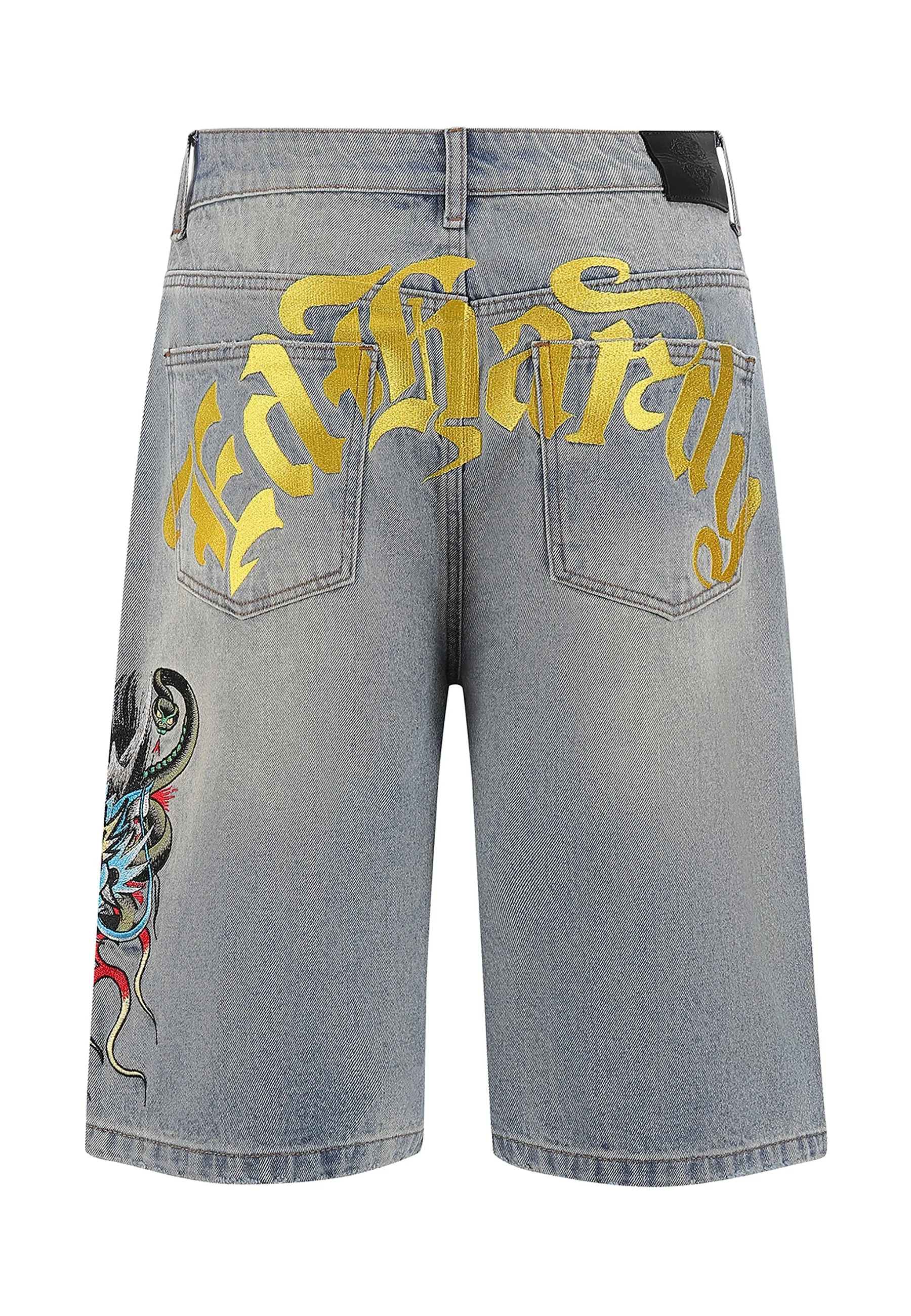Mens Medusa Drag Denim Skater Jorts Shorts - Bleach