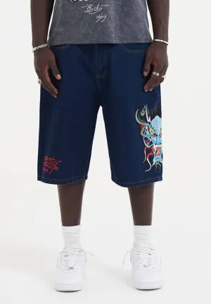 Mens Medusa Drag Denim Skater Jorts Shorts - Blue Rinse