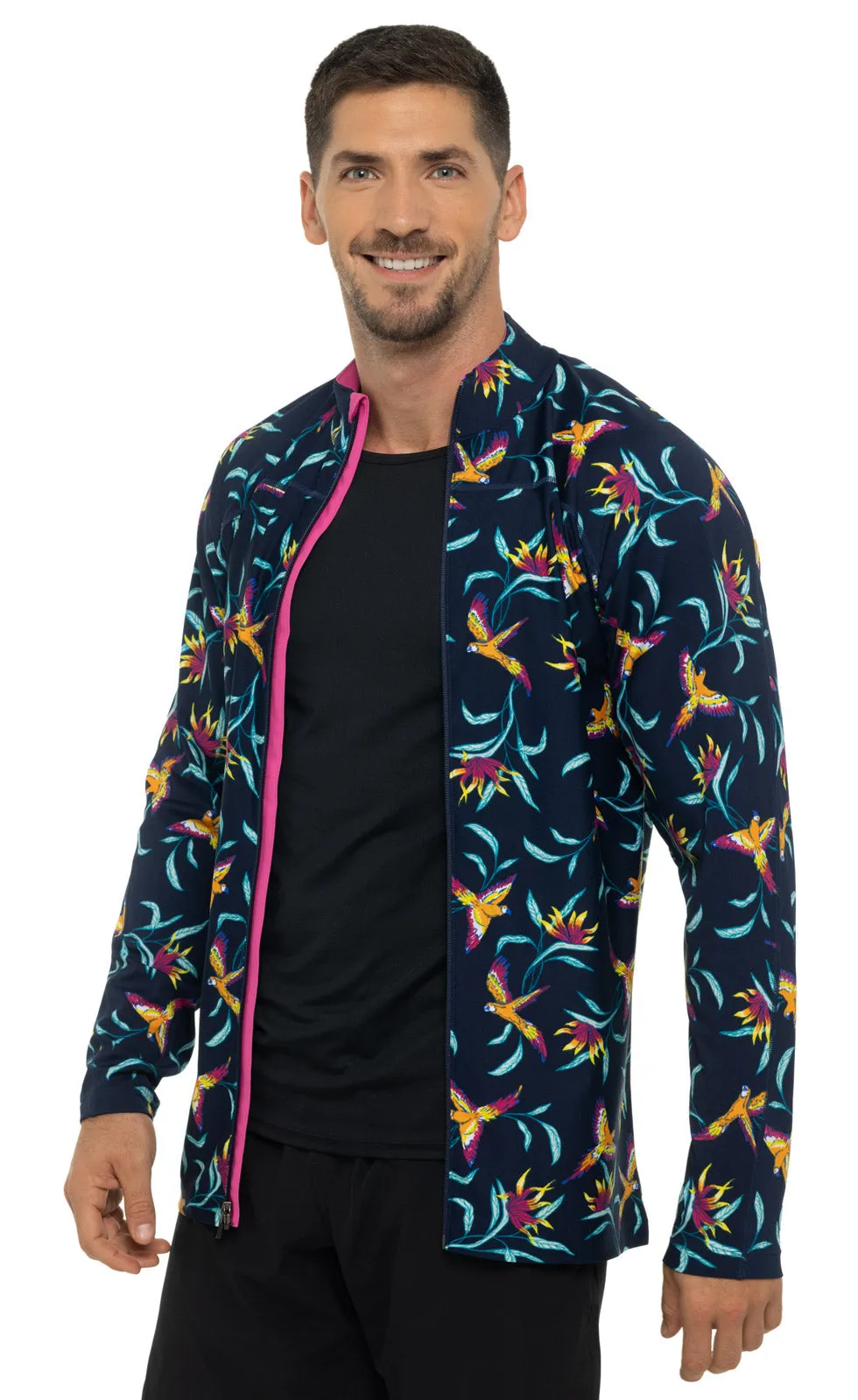 Men's Menorca Long Sleeve Water Jacket  |  Navy Birds of Paradise