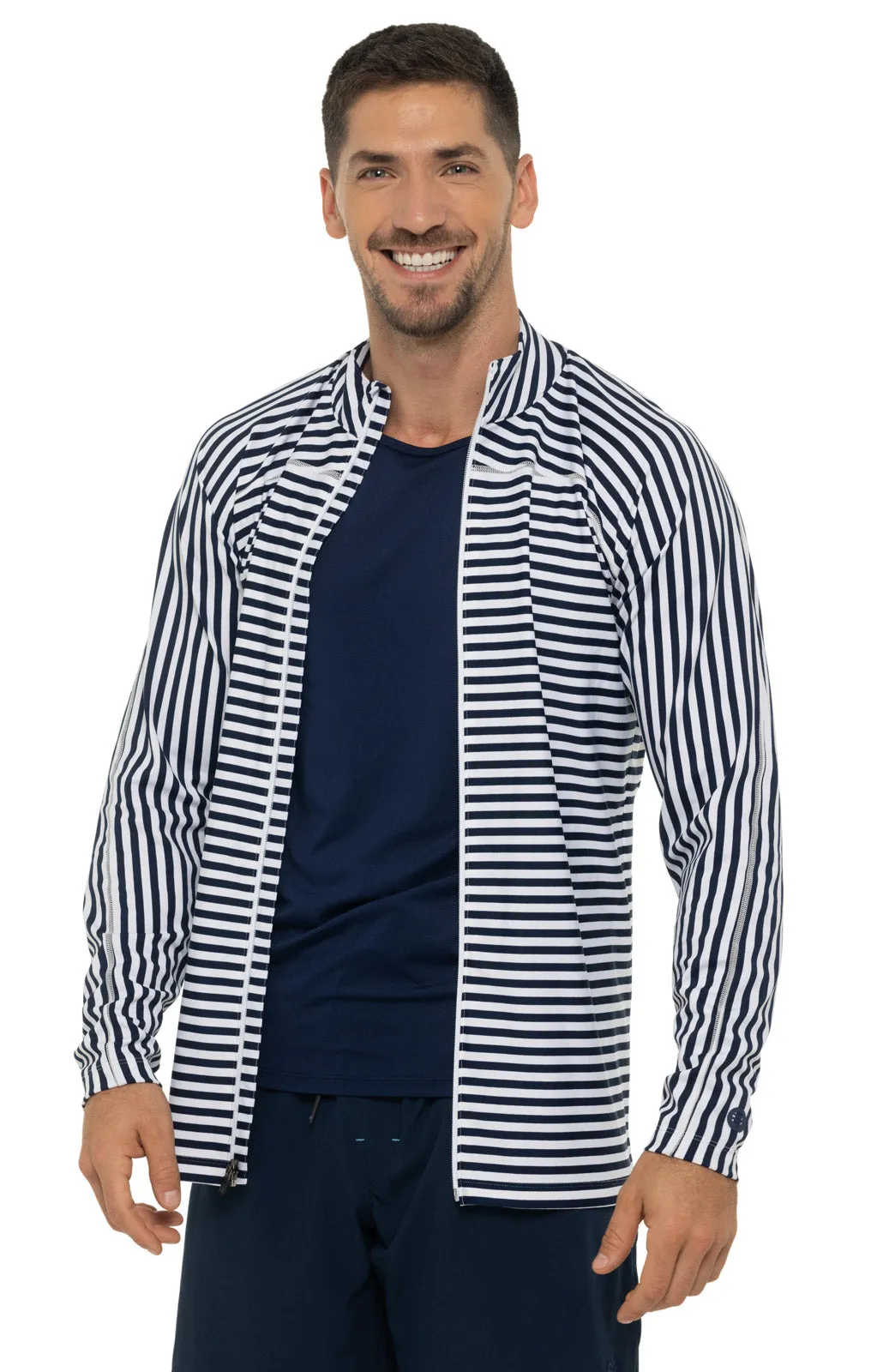 Men's Menorca Long Sleeve Water Jacket  |  White/Navy Stripe