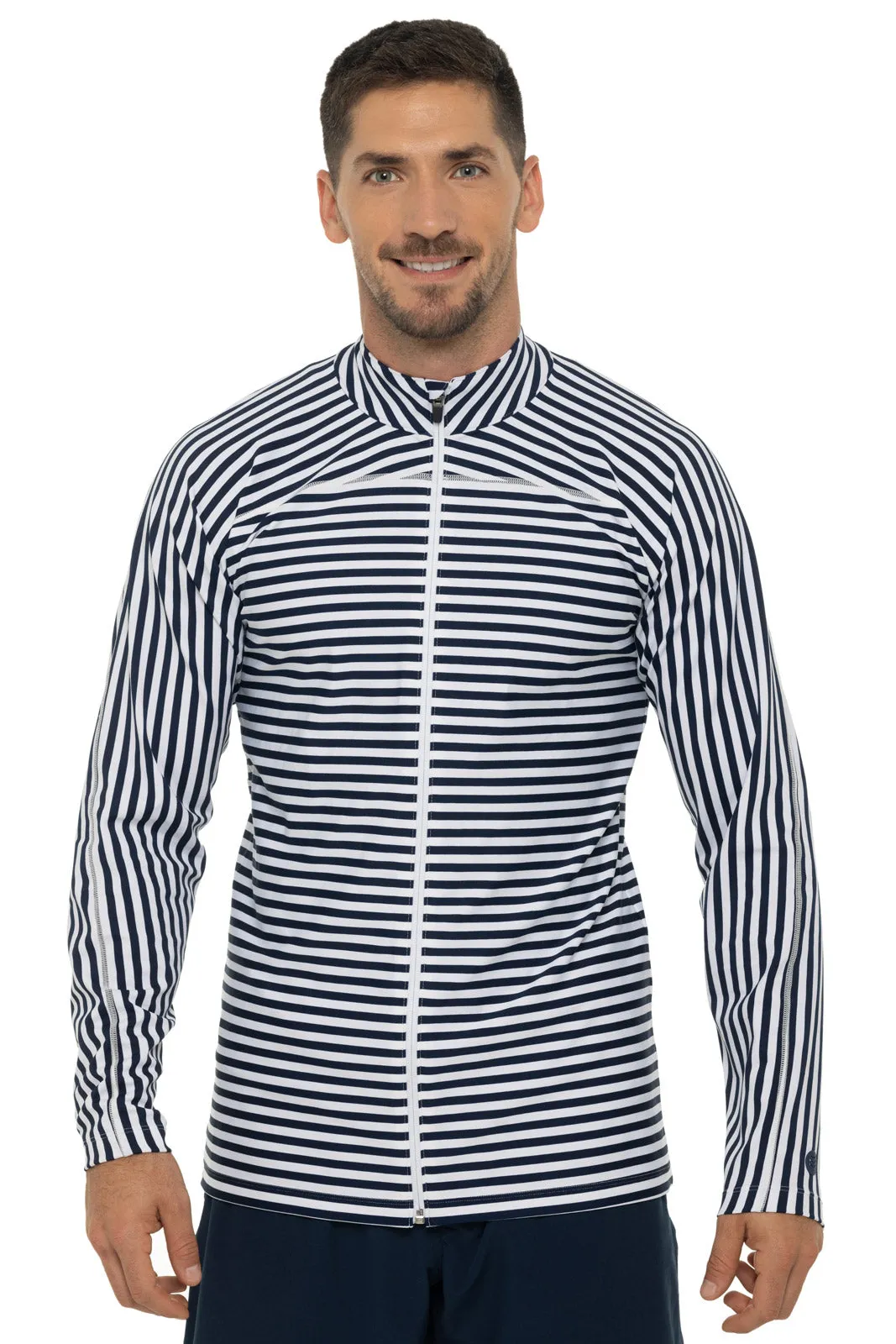 Men's Menorca Long Sleeve Water Jacket  |  White/Navy Stripe