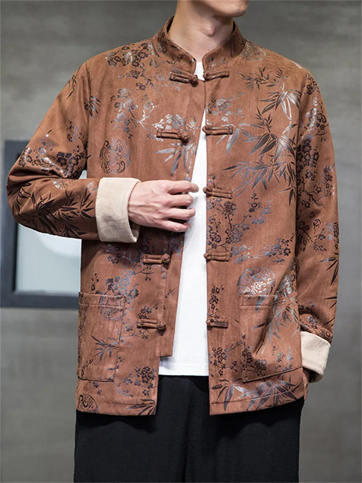 Men's Tang Suit Jacket with Plum Blossom Bamboo Leaf Print