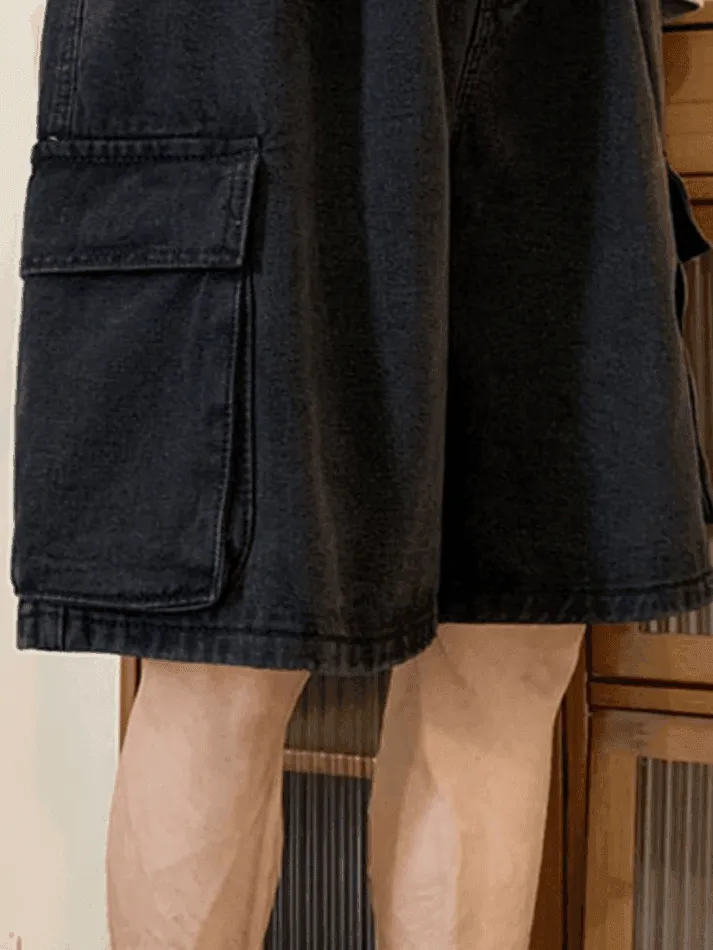 Men's Washed Loose Cargo Denim Shorts