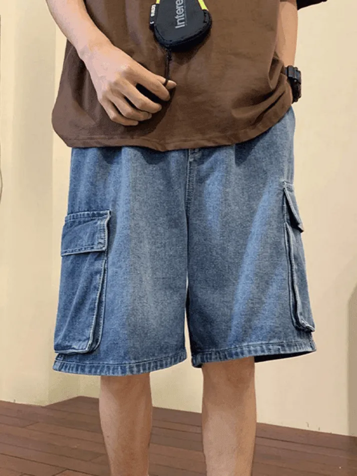 Men's Washed Loose Cargo Denim Shorts