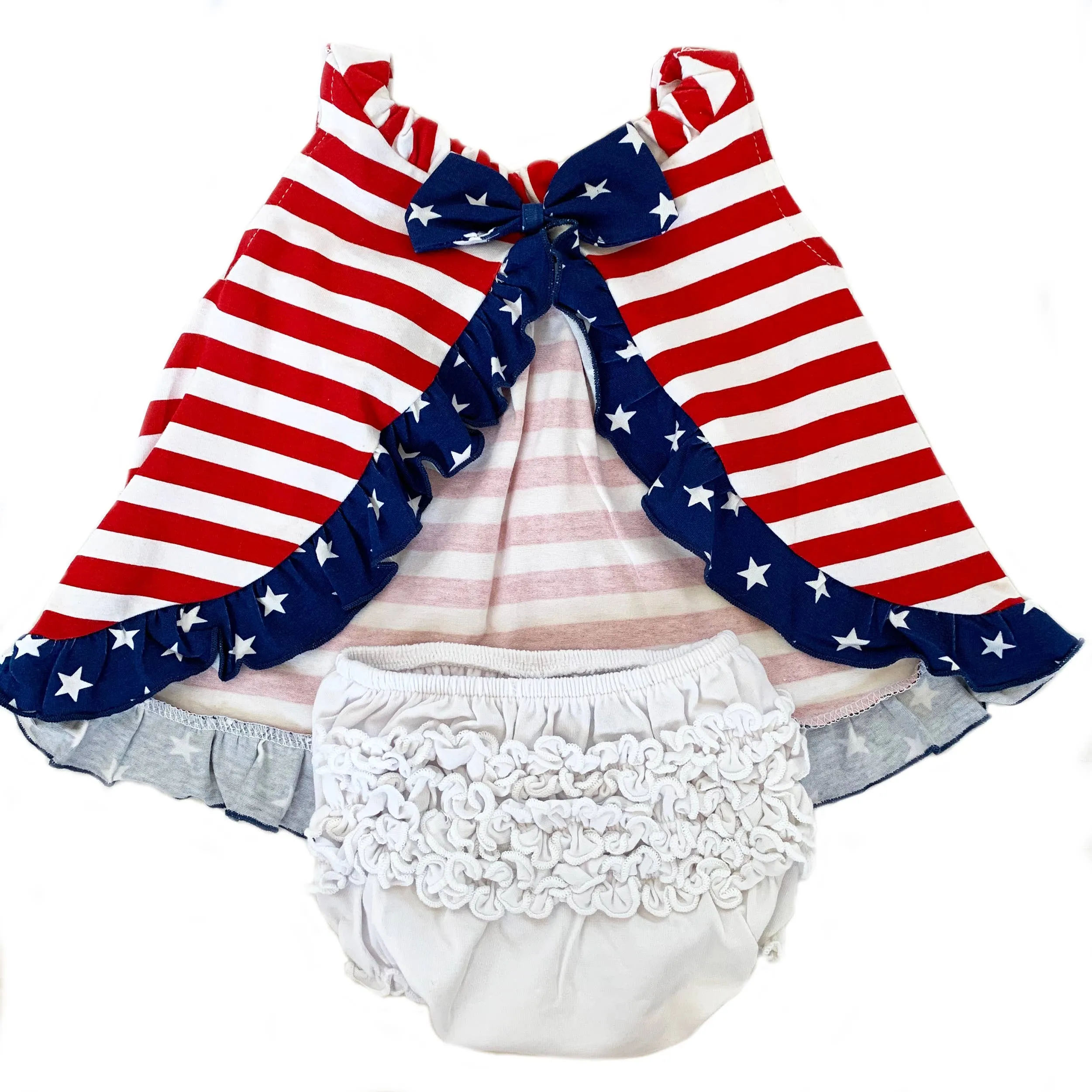 NEW AnnLoren - 4th of July Swing Tank Top Ruffle trim and Bow 4T