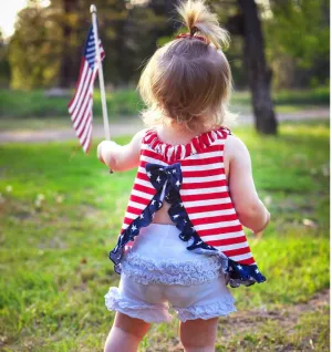 NEW AnnLoren - 4th of July Swing Tank Top Ruffle trim and Bow 4T