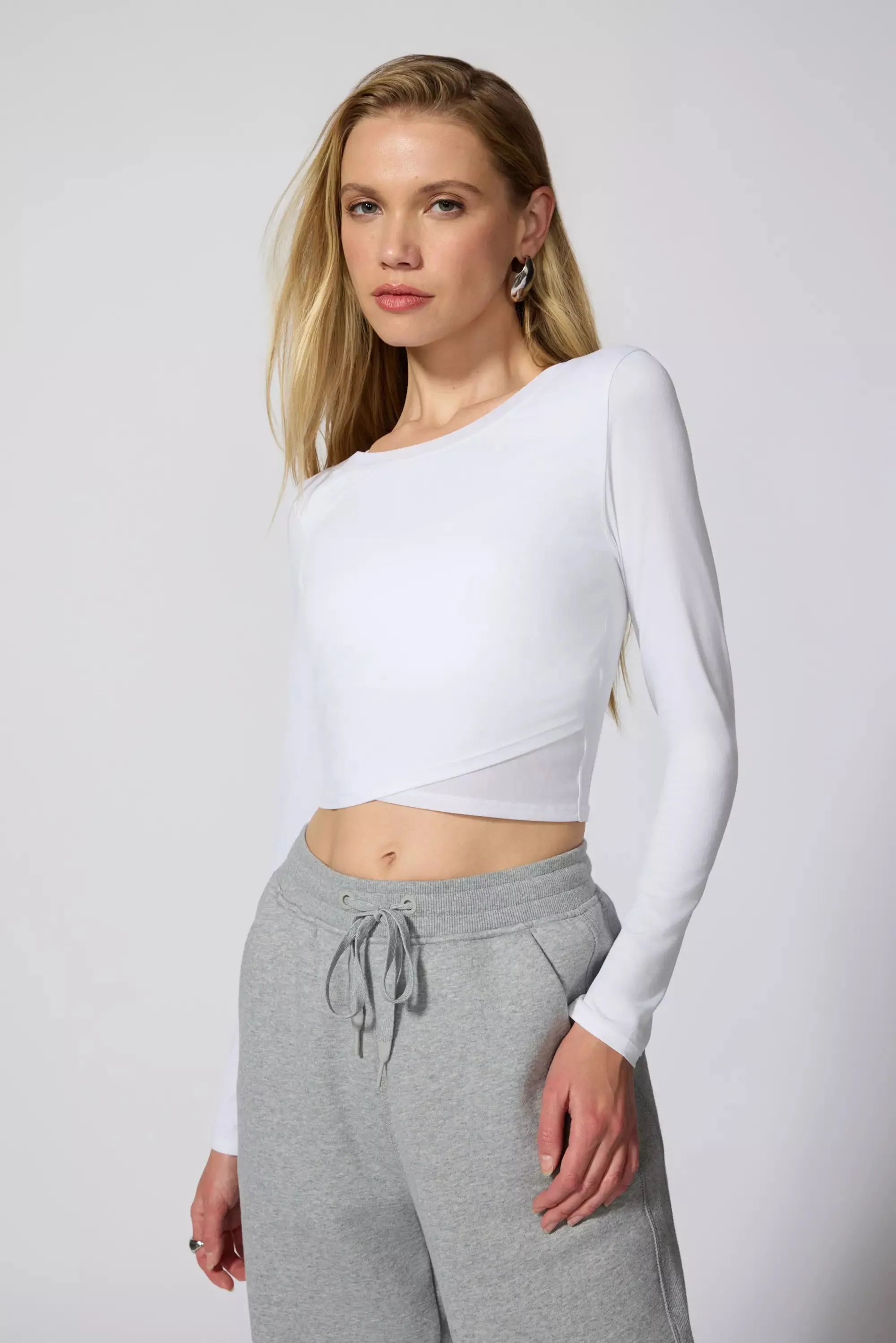 Pace Wrap Long Sleeve Tee - White