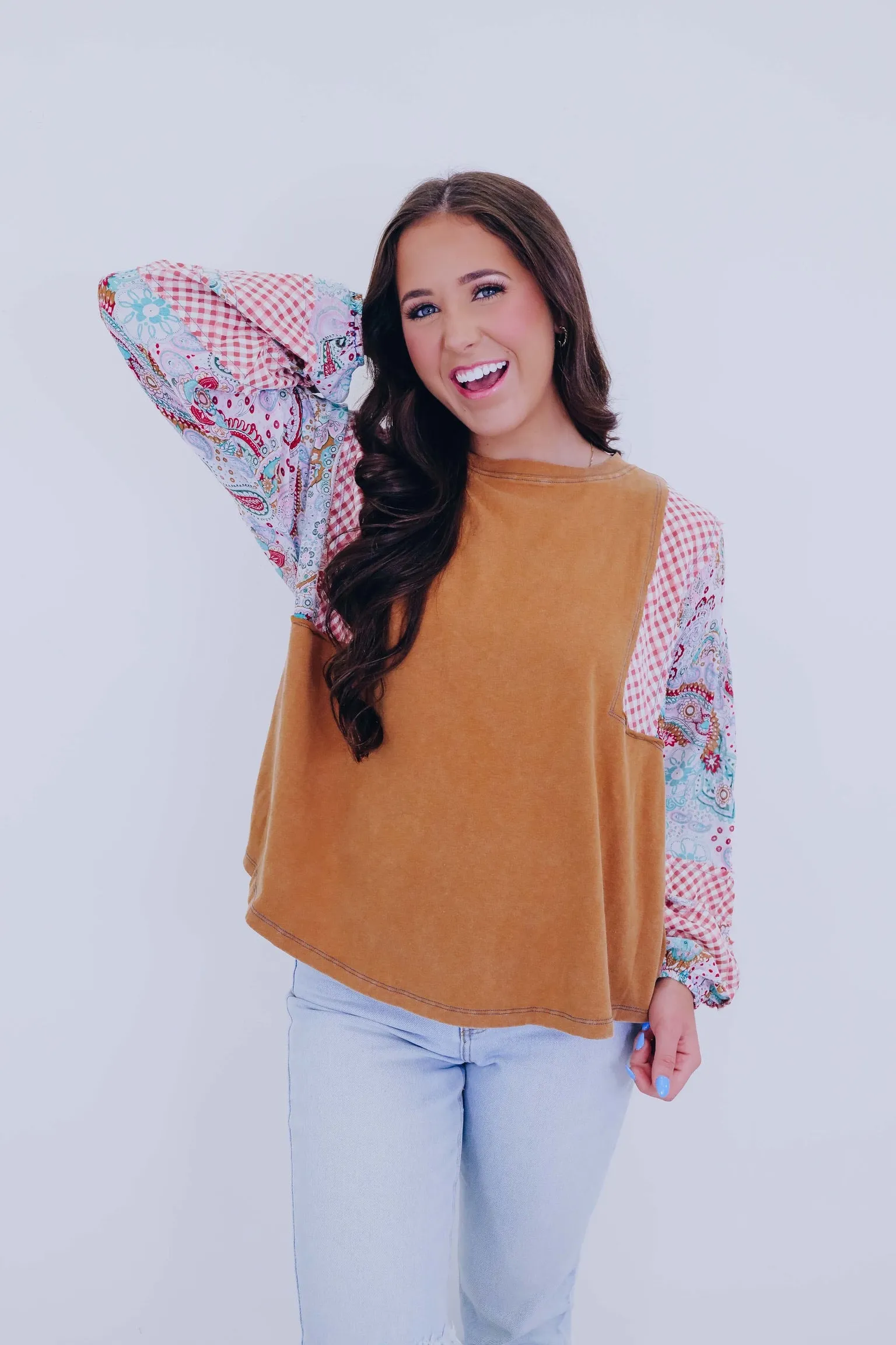 Paisley And Plaid Patchwork Top- 3 Colors