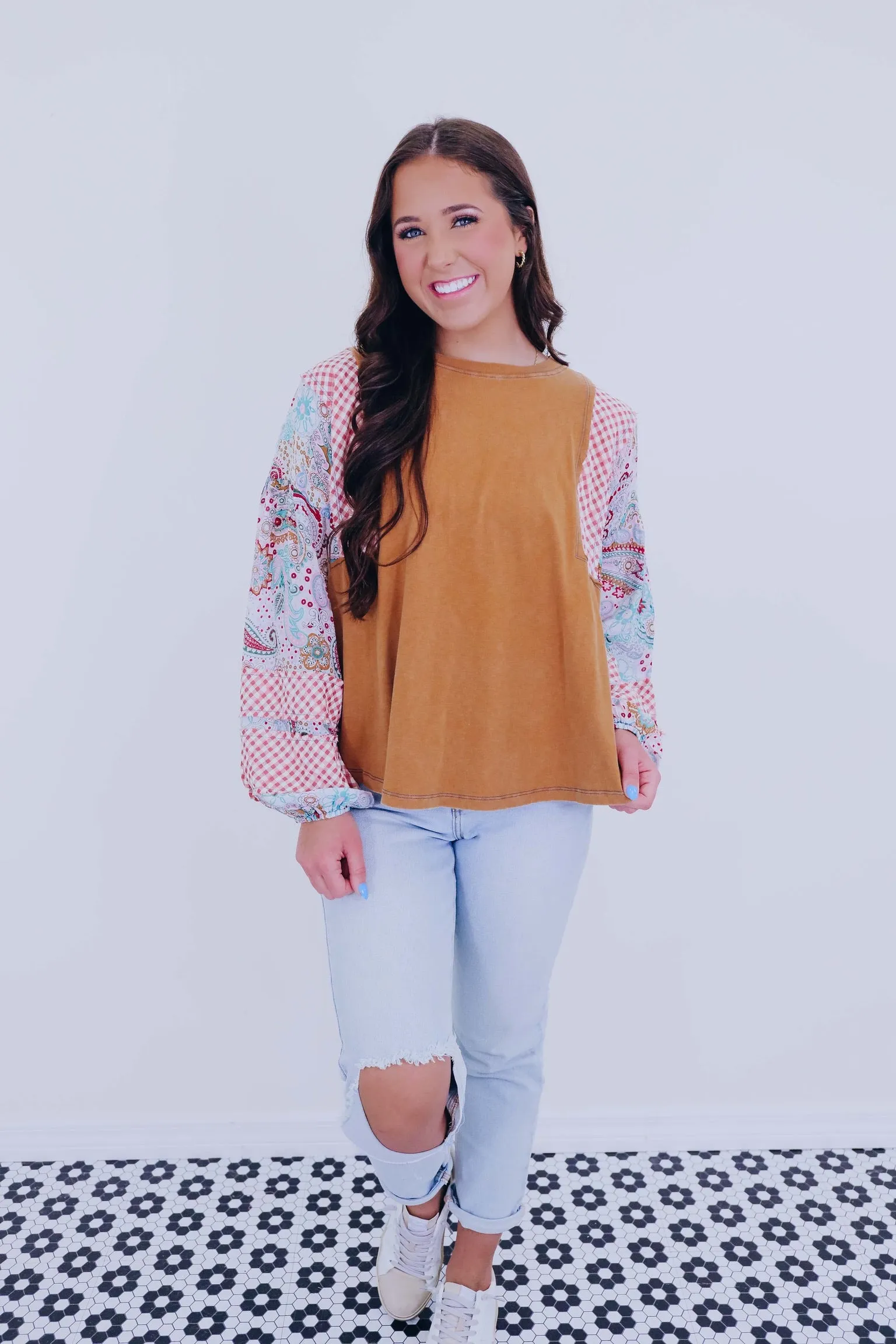 Paisley And Plaid Patchwork Top- 3 Colors