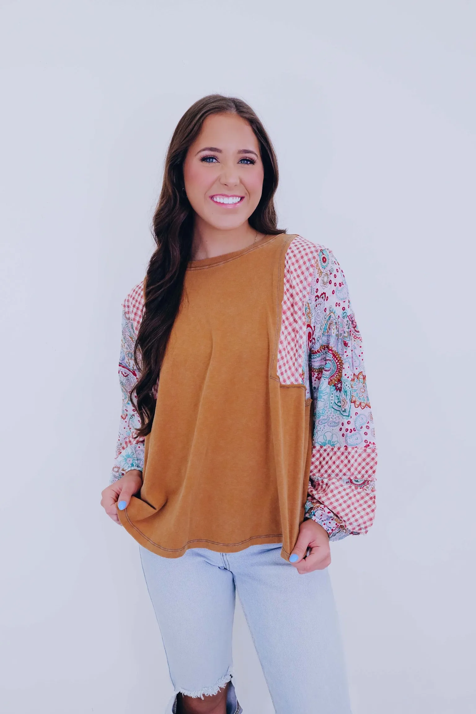 Paisley And Plaid Patchwork Top- 3 Colors