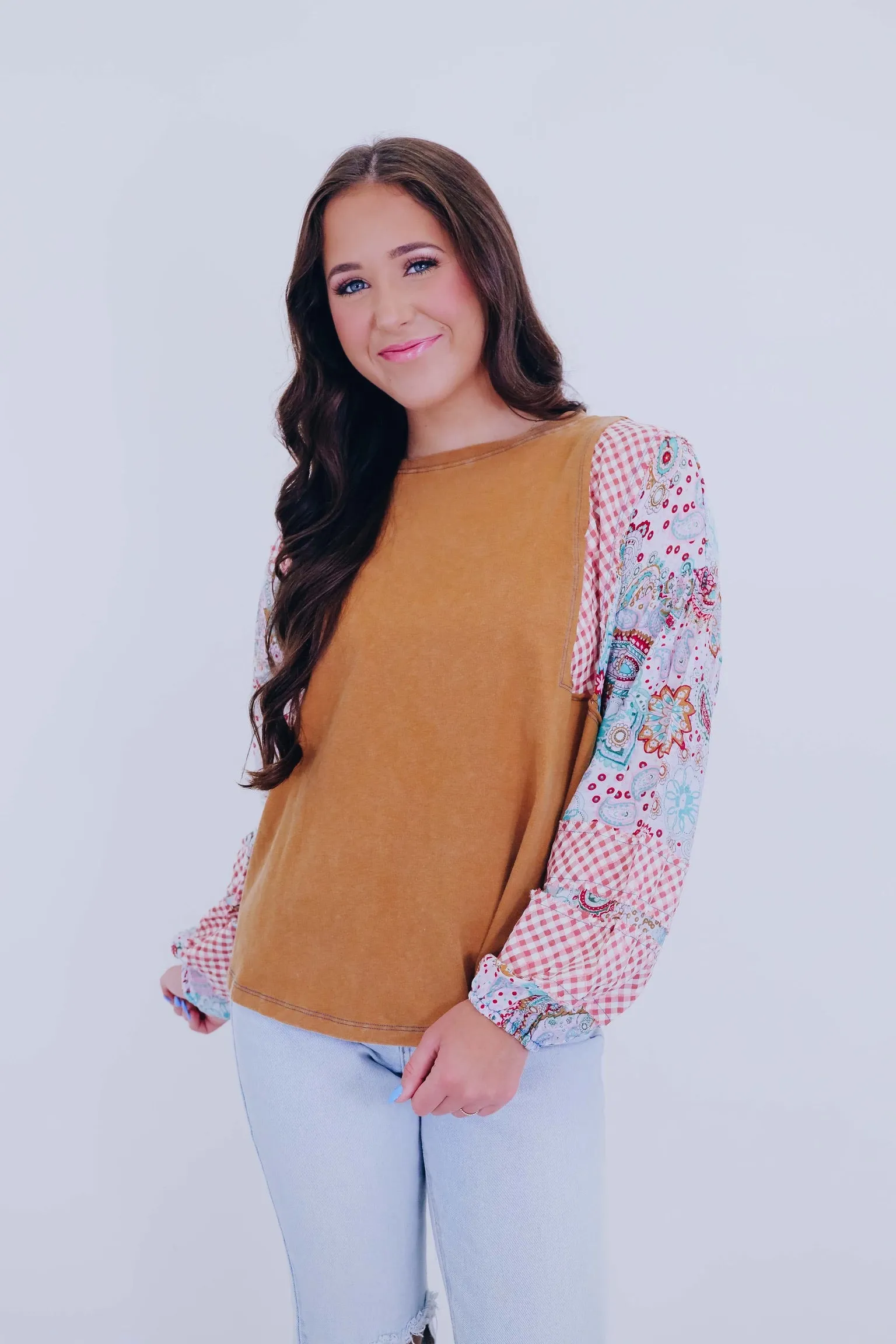 Paisley And Plaid Patchwork Top- 3 Colors