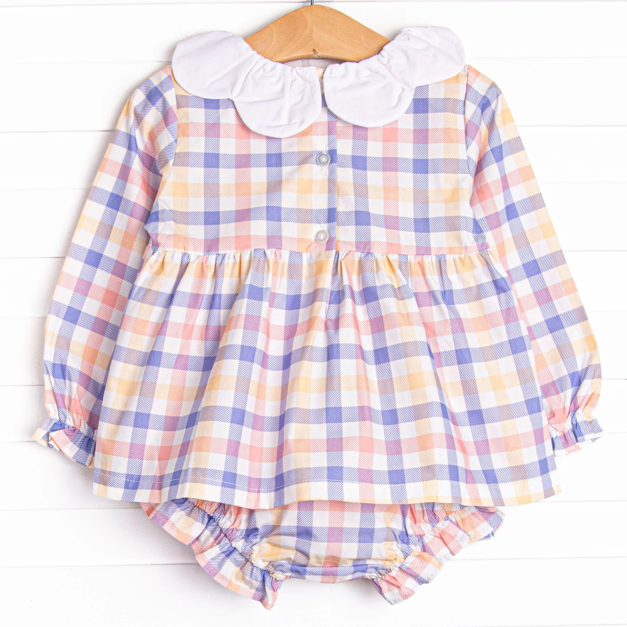 Penelope Plaid Diaper Set, Purple
