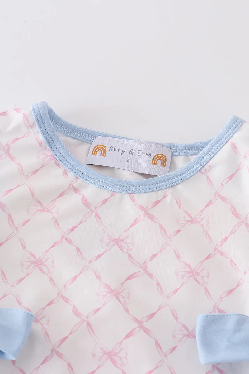 Pink Bow Girl Shorts Set