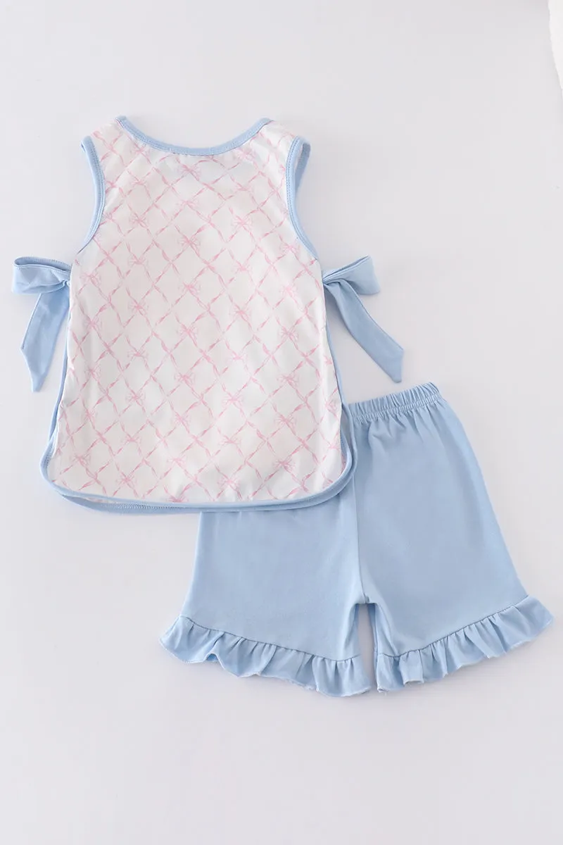 Pink Bow Girl Shorts Set