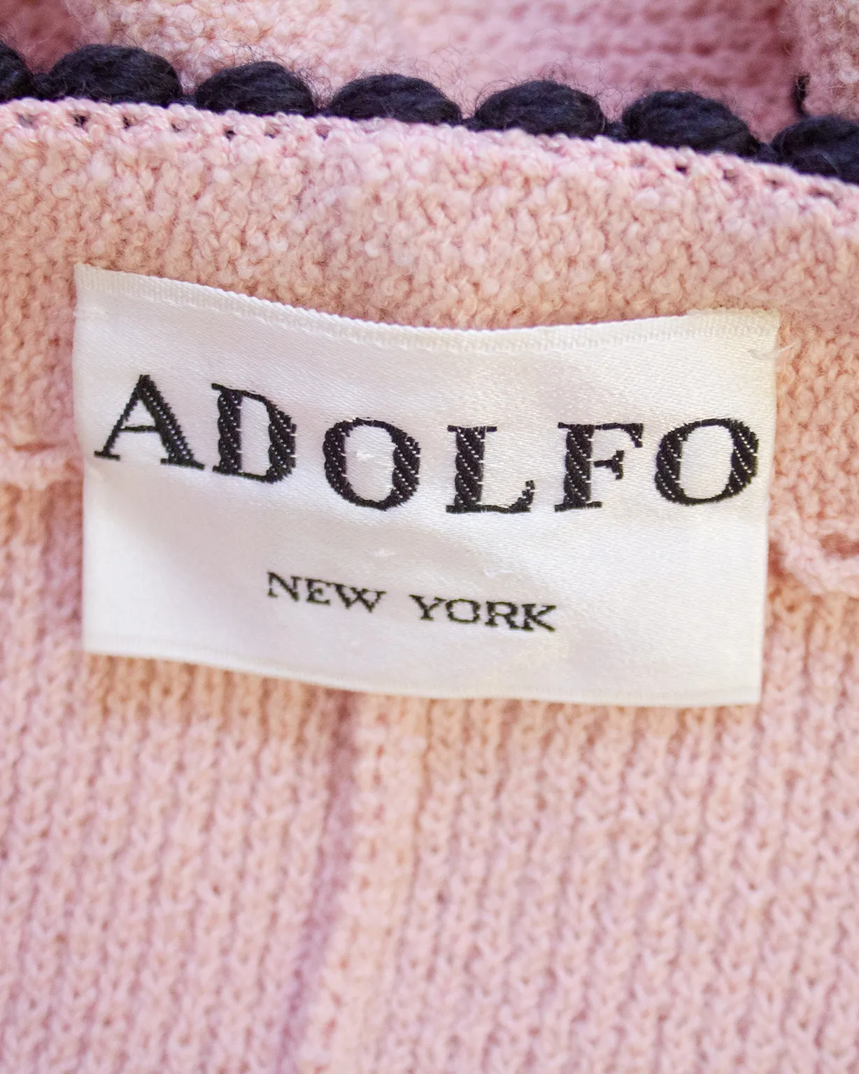 Pink Wool Knit Skirt Suit with Black Trim