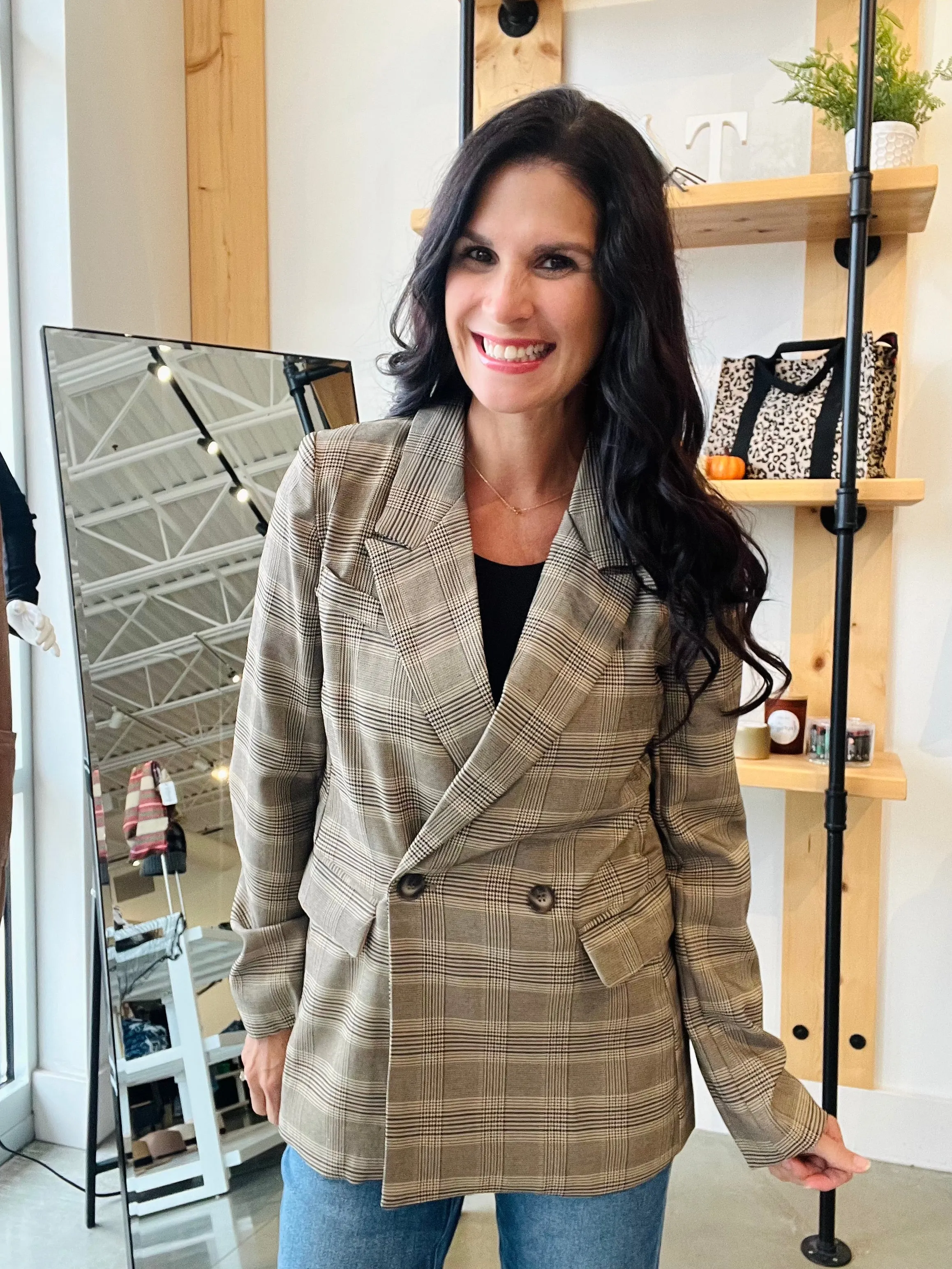 Plaid Blazer in Khaki