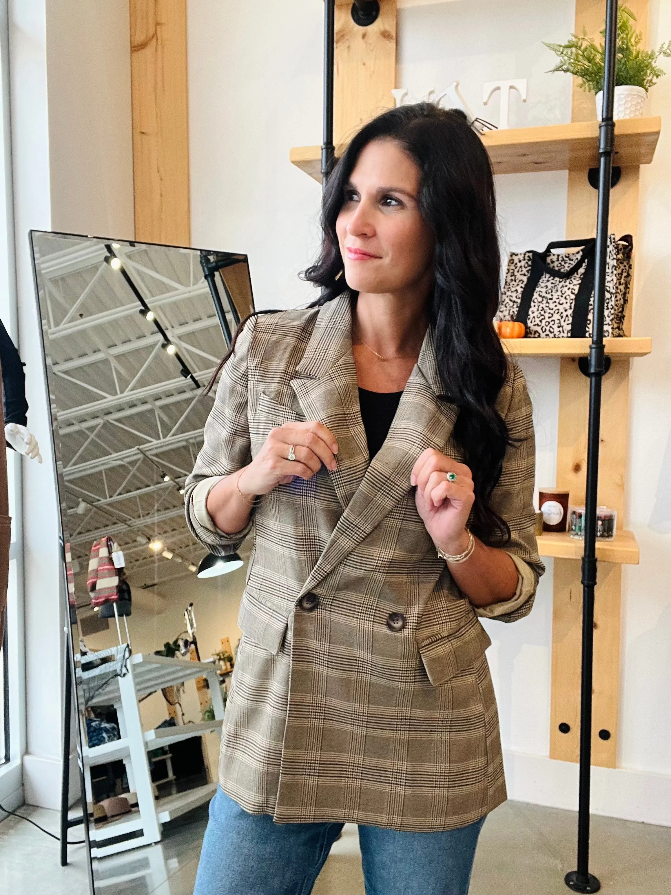 Plaid Blazer in Khaki