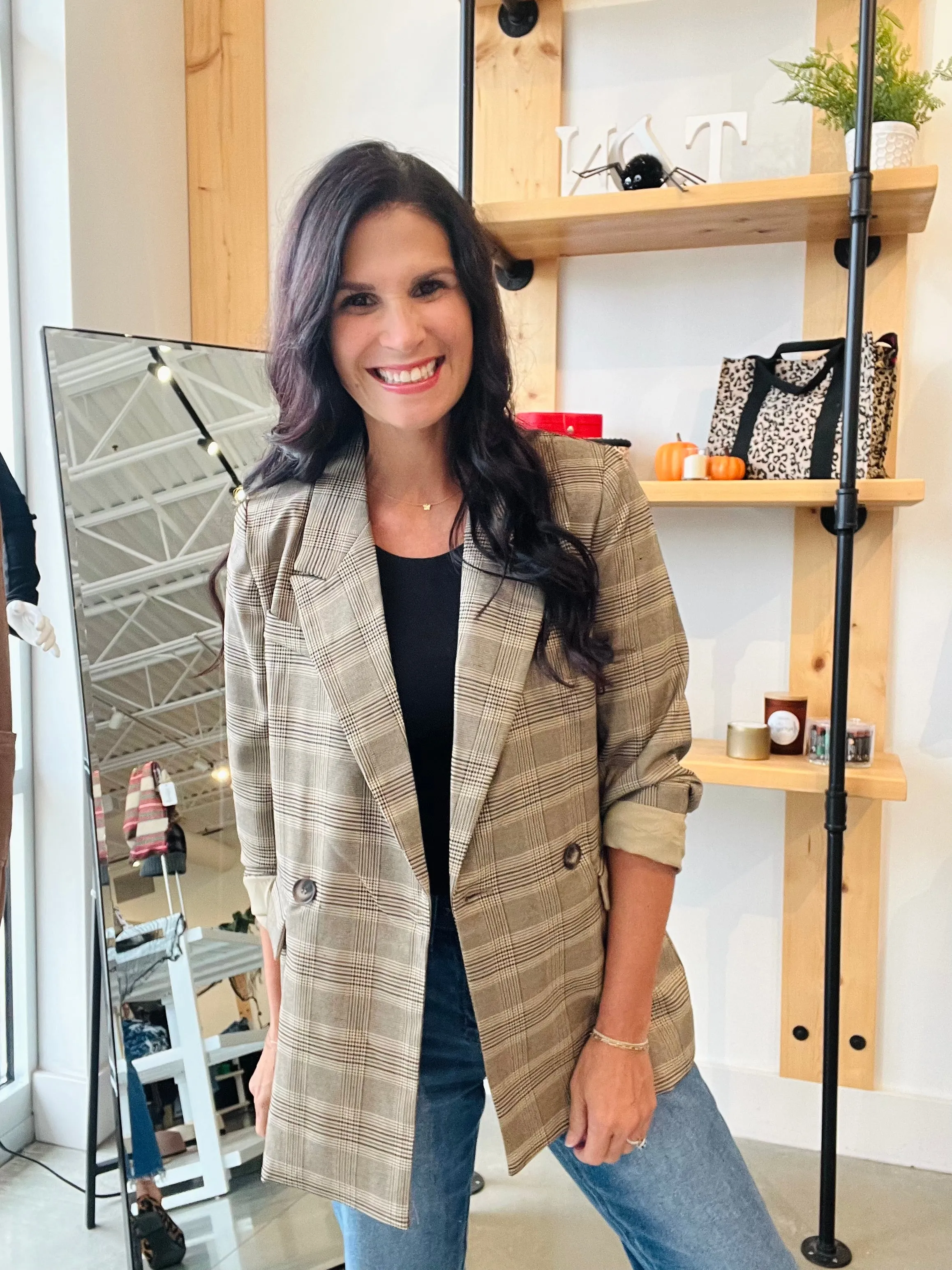 Plaid Blazer in Khaki