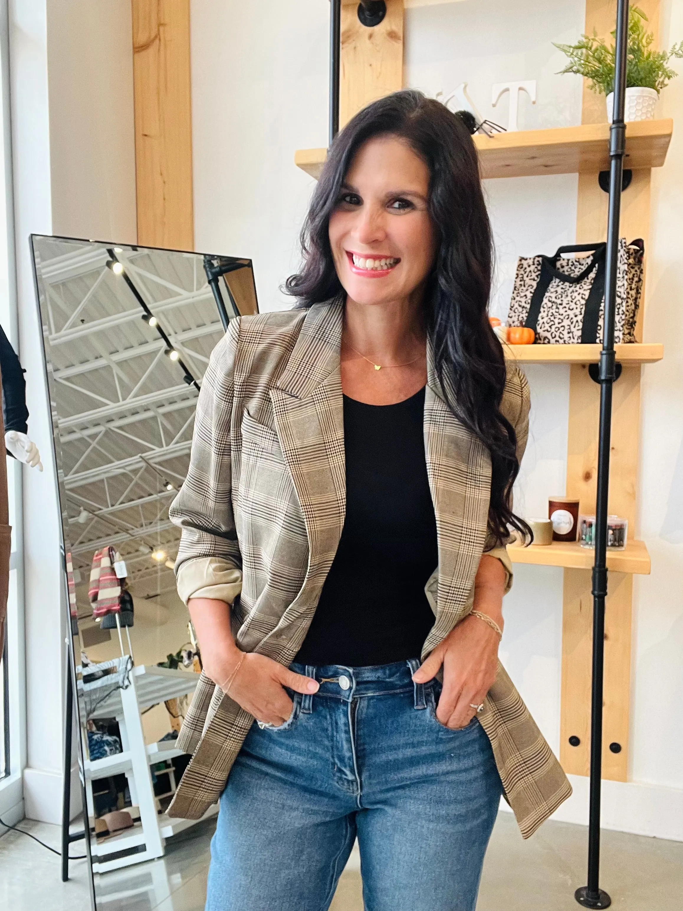 Plaid Blazer in Khaki