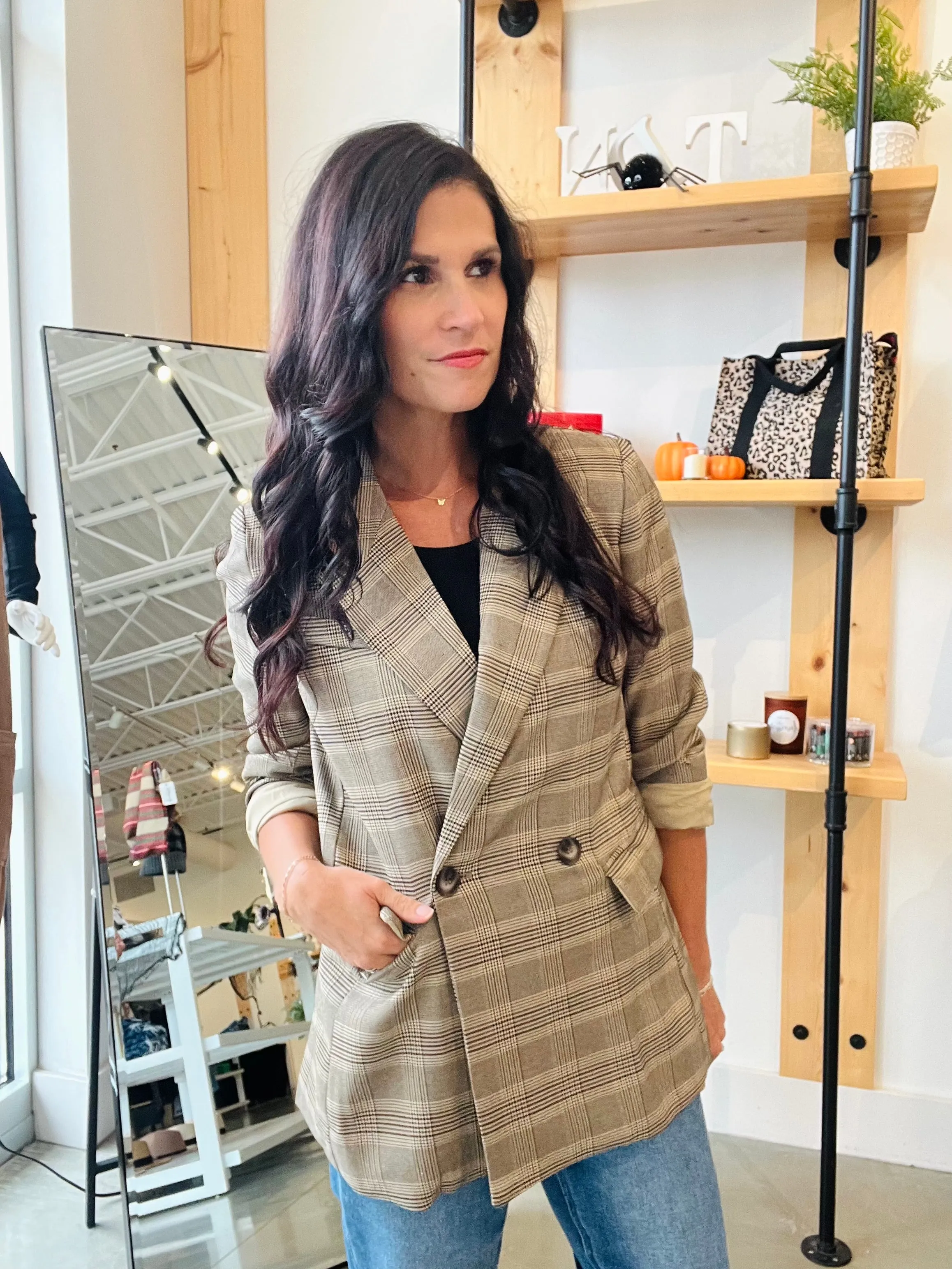 Plaid Blazer in Khaki
