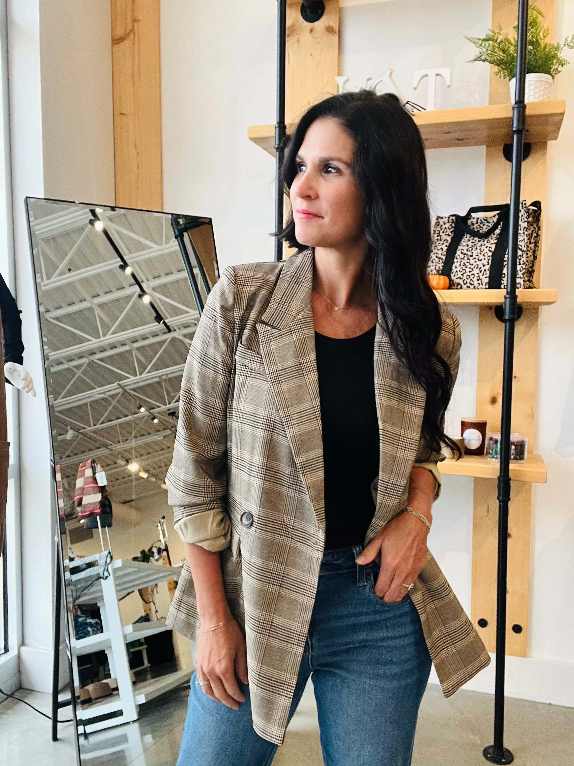 Plaid Blazer in Khaki