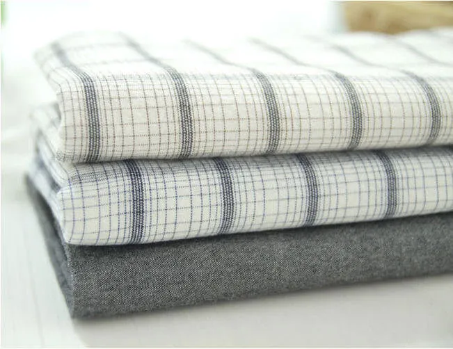 Plaid Cotton Fabric - Beige Black, Blue Navy or Solid Gray - By the Yard 72313 72188-1 25496-1