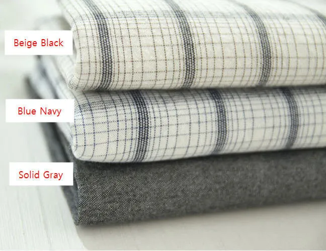 Plaid Cotton Fabric - Beige Black, Blue Navy or Solid Gray - By the Yard 72313 72188-1 25496-1