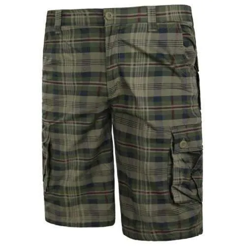 Plaid Print Flap Pockets Design Cargo Shorts - Light Khaki M
