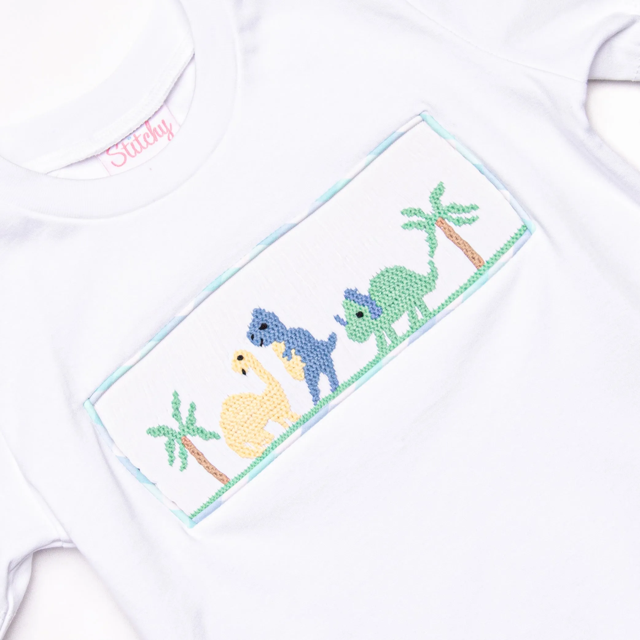 Prehistoric Playtime Smocked Short Set, Green Plaid