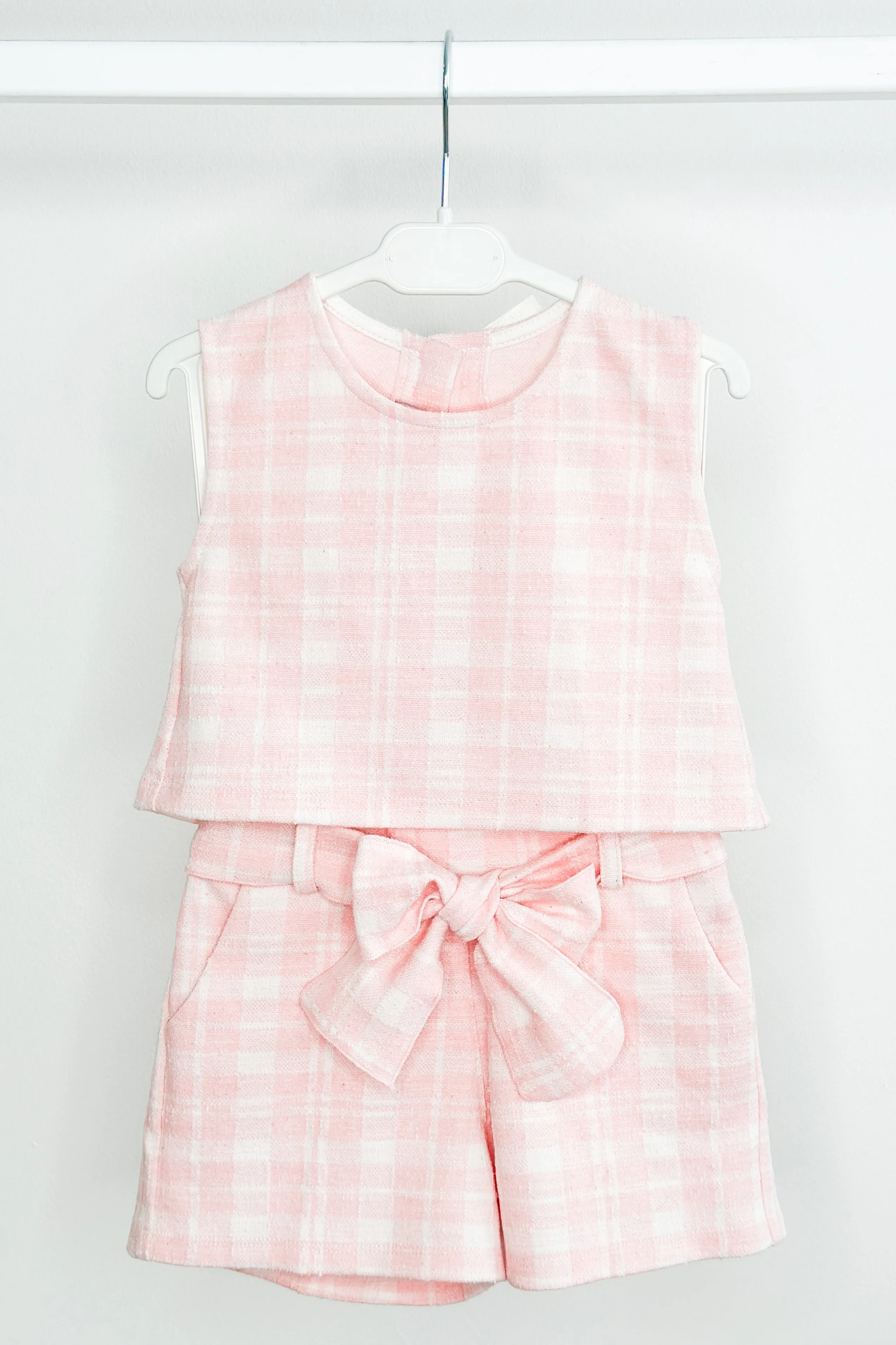 "Blair" Pink Plaid Bow Blouse & Shorts