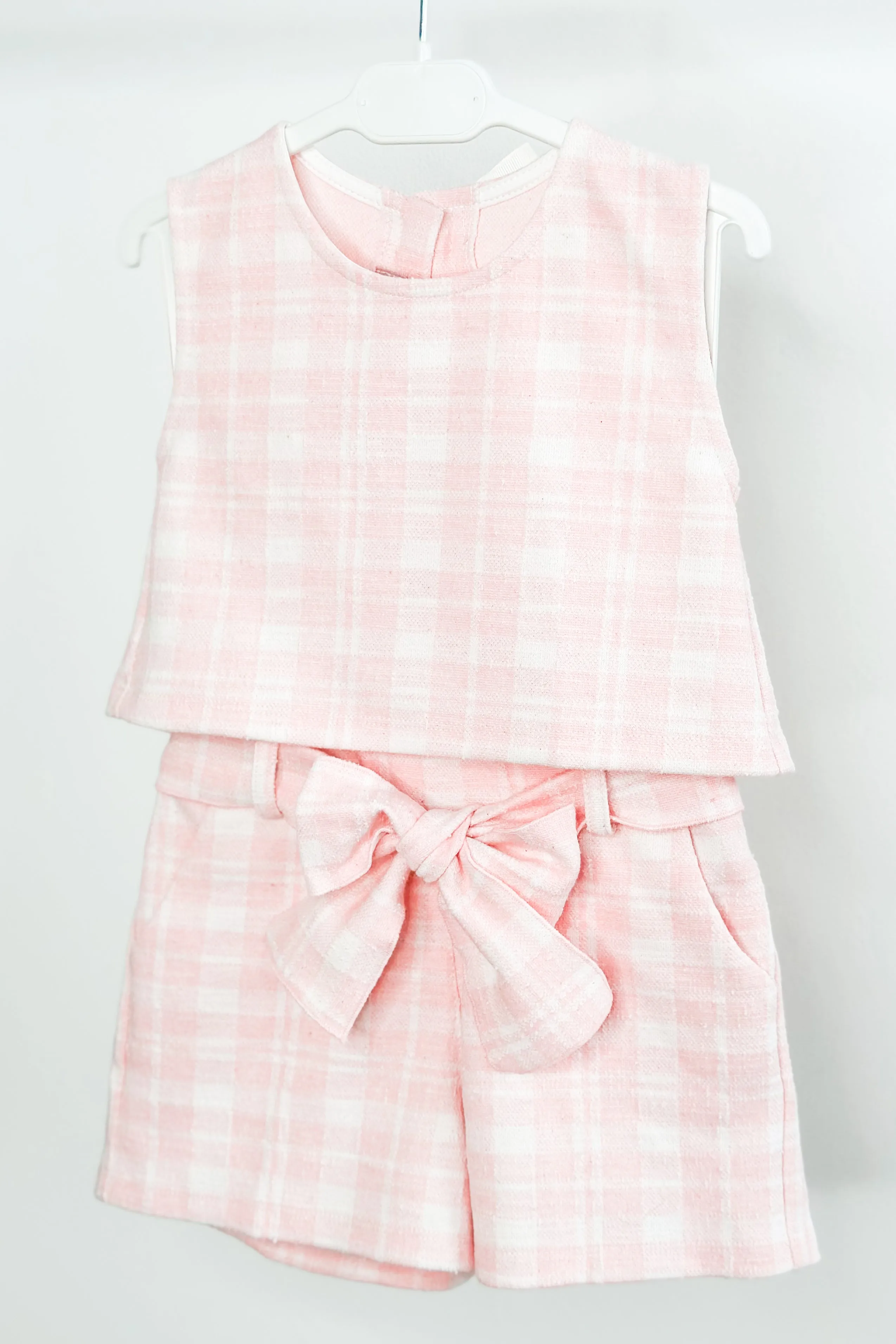 "Blair" Pink Plaid Bow Blouse & Shorts