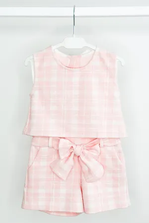 "Blair" Pink Plaid Bow Blouse & Shorts