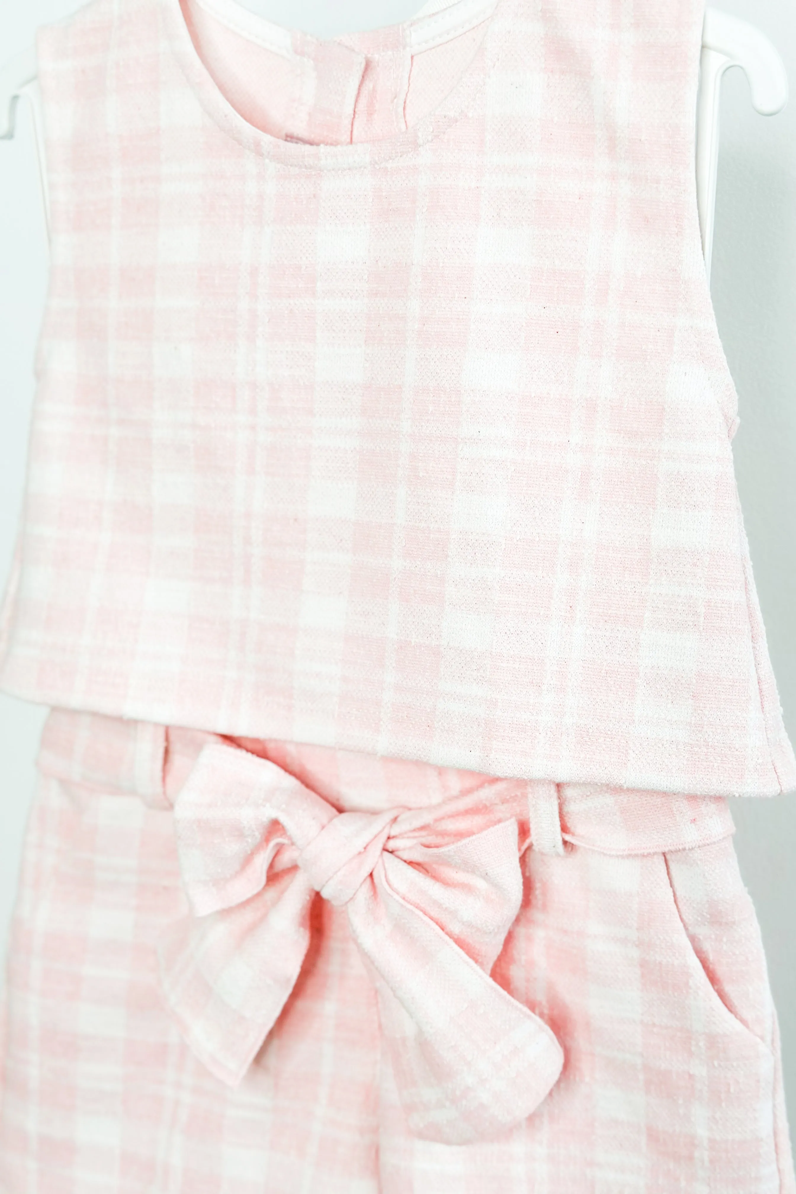 "Blair" Pink Plaid Bow Blouse & Shorts