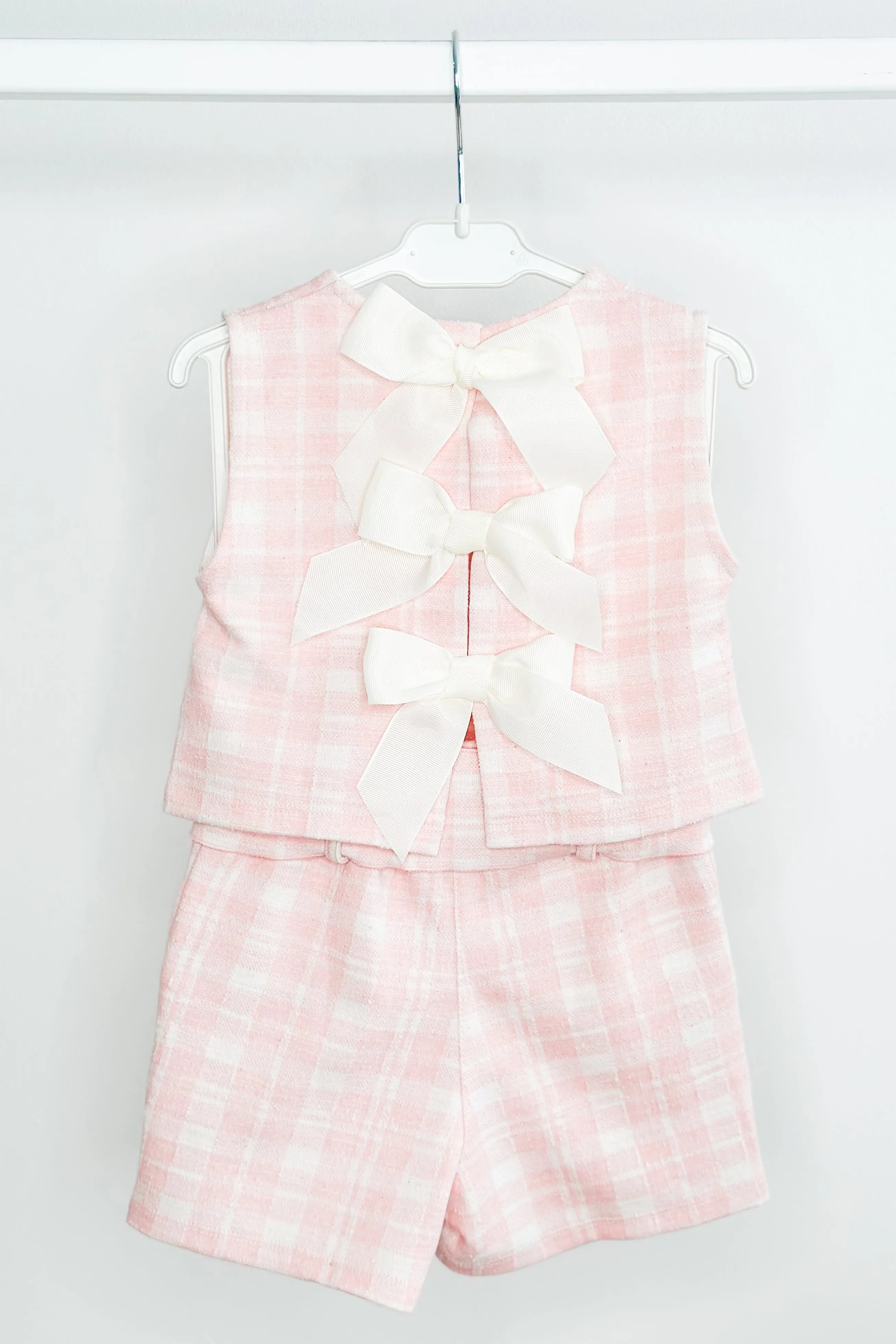 "Blair" Pink Plaid Bow Blouse & Shorts