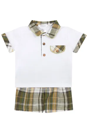 "Lachlan" Khaki Green Tartan Polo Shirt & Shorts