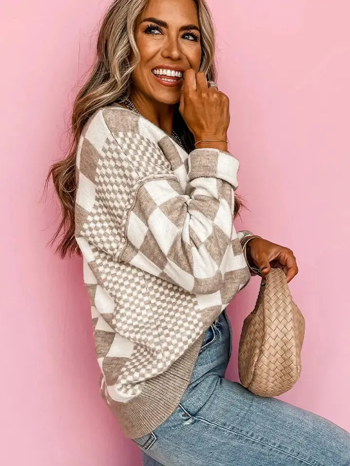 Raven Plaid Sweater - Khaki