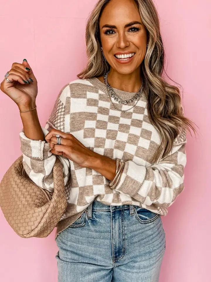 Raven Plaid Sweater - Khaki